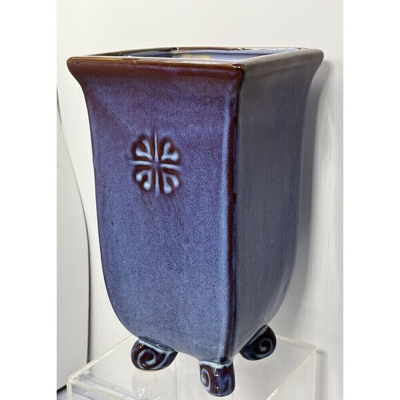 Ceramic Pottery Glazed Square Footed Vase Y2K Beaufort, NC Unsigned * Tiny Flaw - Picture 2 of 12